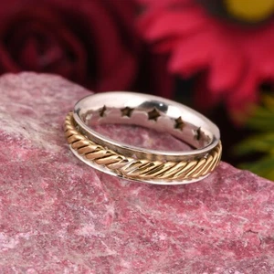 Band Two Tone Meditation Ring Size 925 Solid Sterling Silver HANDMADE Jewelry - Bild 1 von 7