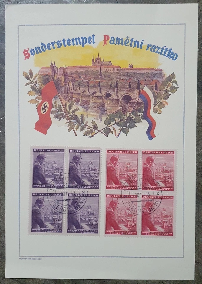 Bohemia Moravia 1943 WWII Adolf Hitler Swastika Prague German Occupation Cover - Image 1 of 1