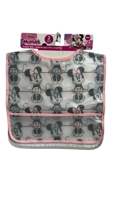 Paquete de 2 baberos Disney Minnie para niños pequeños rosa gris resistente al agua - edades 6 meses + Foto 1 de 3