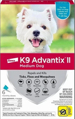 BRANDED K9 Advantix II Medium Size Dog Ticks Flea&Ticks, Doses (11-20 Lbs),7 weeks&Older