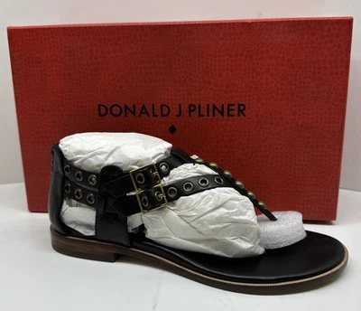 Donald J Pliner Black Leather Lulu Studded Gladiator Sandals Women’s Flat 6 NEW - Image 1 of 4