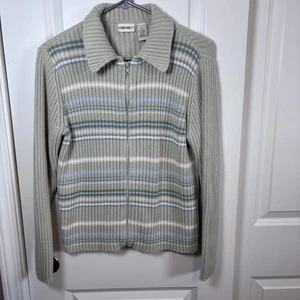 Cardigan maglione Cherokee donna verde strappato righe zip intera taglia M colletto - Foto 1 di 11