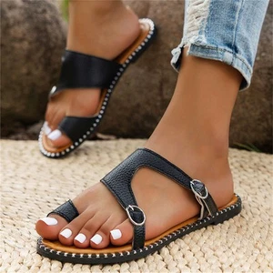 Women's Ring Toe Flats Slide Casual Flip Flops Lightweight Non-Slip Beach Shoes - Picture 1 of 12