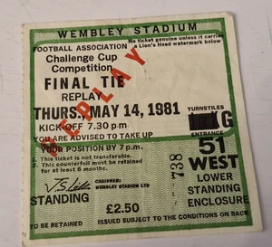 TICKET STUB-FA COPA REPETICIÓN FINAL 1981-TOTTENHAM HOTSPUR V MANCHESTER CITY-WEMBLEY - Imagen 1 de 1