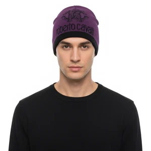 Roberto Cavalli ESZ027 03000 Lila Logo Beanie Mütze - Bild 1 von 5