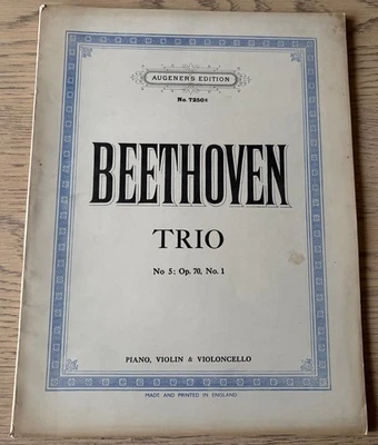 BEETHOVEN TRIO NO. 5 OP70 PIANO VIOLIN CELLO  SHEET MUSIC BOOK (1938) ALL PARTS - Image 1 of 4