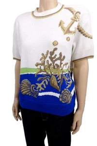 St. John by Marie graue Strickbluse Damen Ozeanmotiv Größe S Made in USA - Bild 1 von 6