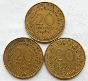 1963, 1964 & 1969  France 20 Centimes Coin "Lot of 3" KM#930  SB6191 - Bild 1 von 2
