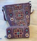 American Bling PU Leather Embroidered Bright Colors Crossbody Purse & Wallet Set