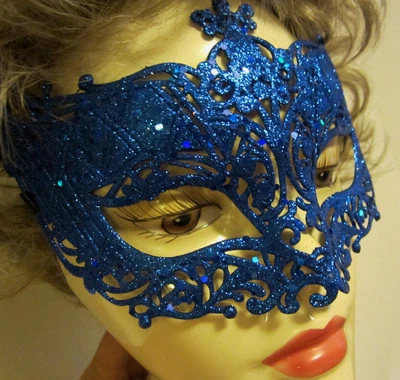 Blue Halloween Phantom of the Opera Masquerade Mask -Adult Size Glitter NIP - Image 1 of 4