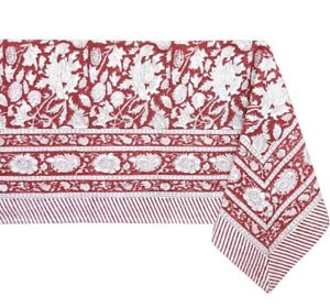 ATOSII Meraki Red 100% Cotton Tablecloth, Handblock Print Square Table  60x60