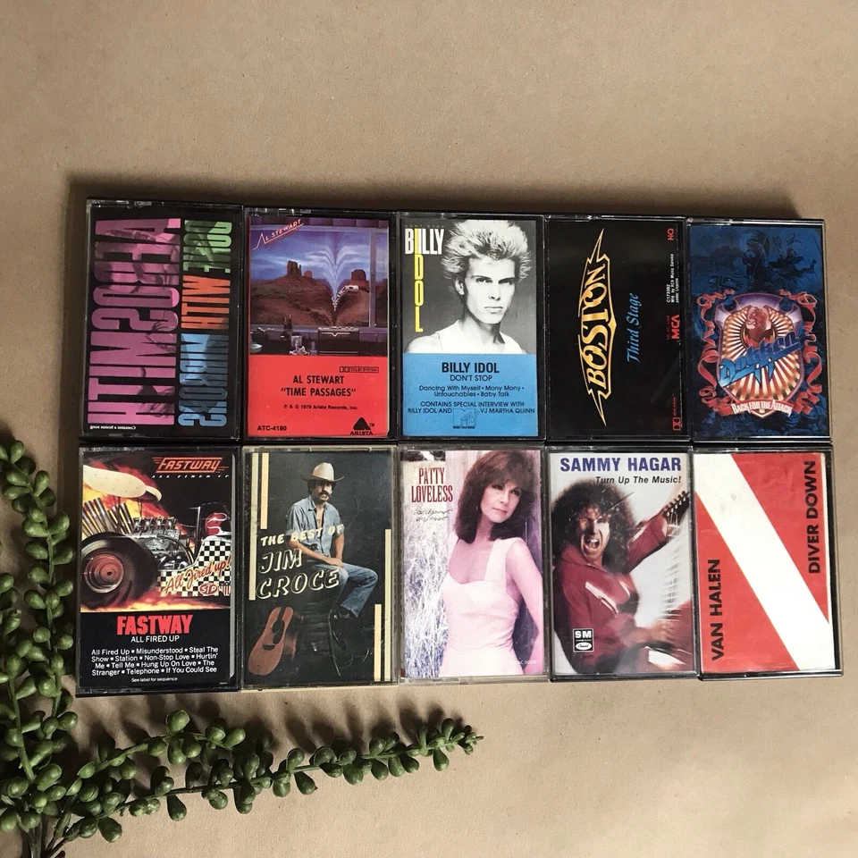 Lot of 10 Rock Cassette Tapes ~1980s Aerosmith Boston Croce Loveless Hagar Halen Foto 1 de 3