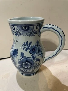 Vintage Blue & White Floral OUDE Delft Pitcher 144B - Picture 1 of 12