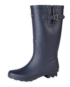 Ladies Navy Blue Wide Calf Wellington Boots Rainy Snow Waterproof Wellies 3-9