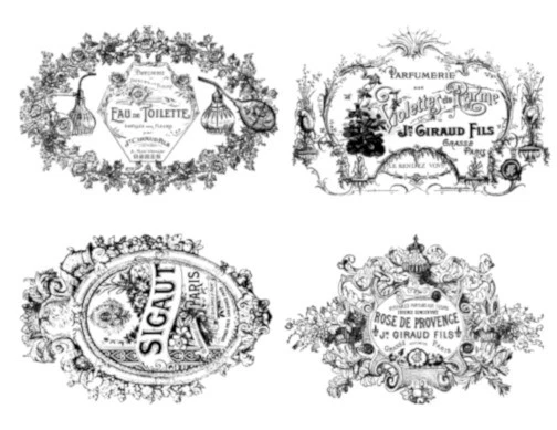 EMMALEEN'S VINTIQUES Vintage Image French Perfume Labels Furniture Transfers Decals MIS654~U PIC SIZE