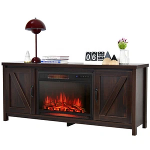 59" Fireplace TV Stand W/Electric 1350W 25" Fireplace Heater Coffee - Picture 1 of 8