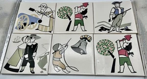Menge 6 Vintage Mosaikfliese Firma Zanesville OH 6" Fliese Washington Cannon Pilgrim - Bild 1 von 13