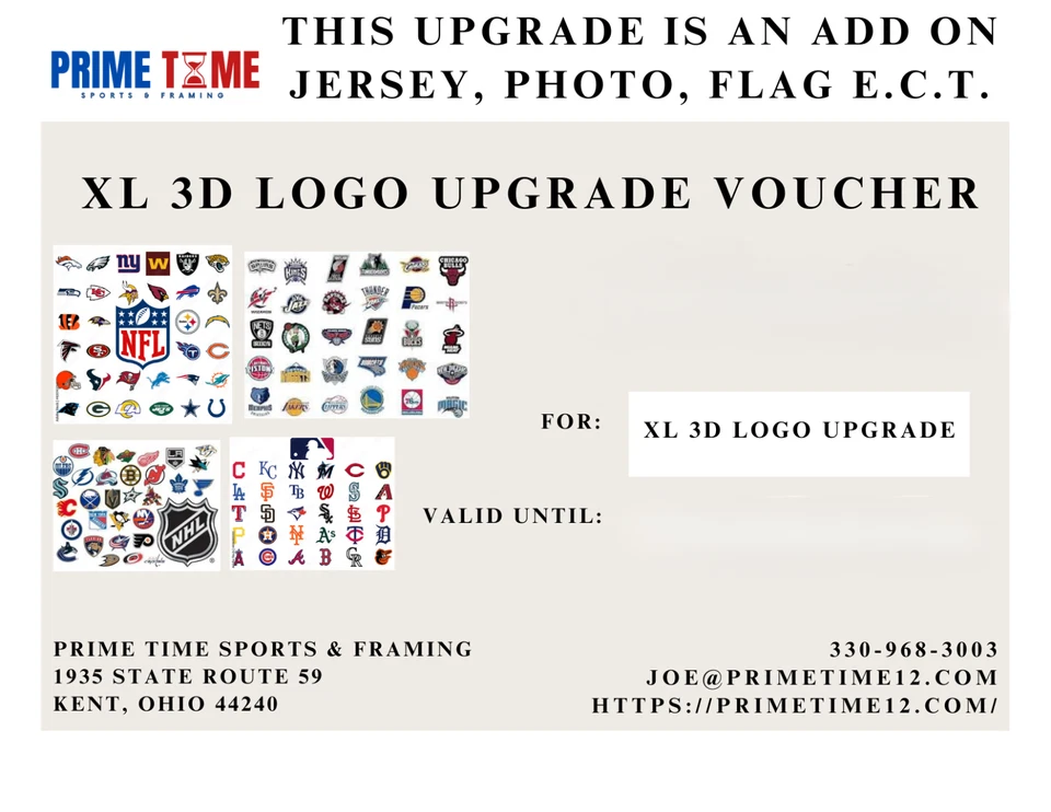 XL CUPÓN DE ACTUALIZACIÓN DE SERVICIO DE ENCUADRE CON LOGOTIPO 3D Foto 1 de 1