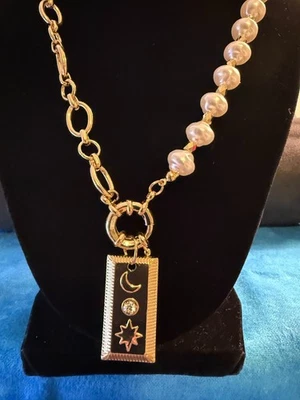 Perla, color dorado chn., con colgante de barra., sol, luna, cristal en centavo., 18 pulgadas big spr.clo Foto 1 de 3