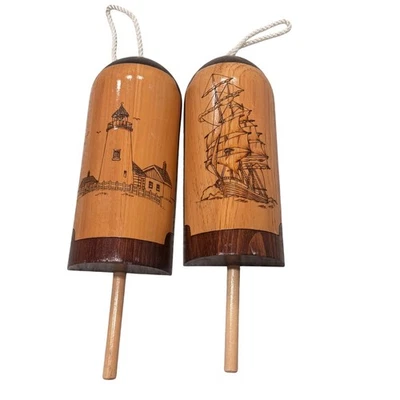 Juego de decoración de boya de madera náutica vintage hecho a mano faro velero arte marítimo Foto 1 de 4