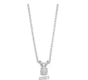 10K White Gold Solitaire Necklace 7mm Pendant 1/10 ct. Diamond Chain - Picture 1 of 2