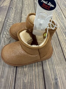 First Steps Size 6 Toddler Boots 18-24 Months Brown Glitter Faux Suede & Sherpa- - Picture 1 of 7