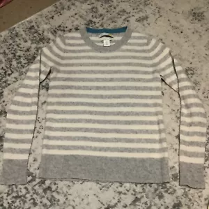 C&C California 100% 2 Ply Cashmere Sweater Women’s Sz S Gray Striped Crew Neck - Picture 1 of 5