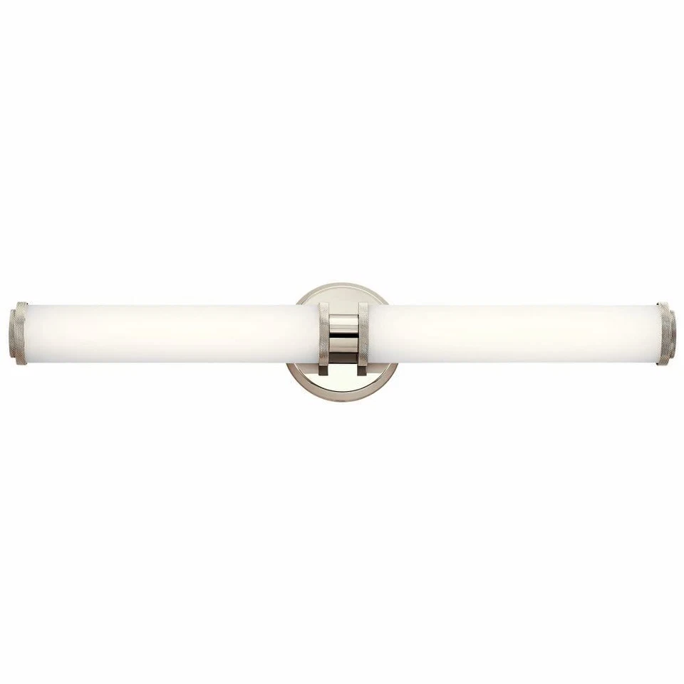 Luz de tocador lineal LED Kichler Indeco 27" con vidrio blanco satinado grabado en poli Foto 1 de 4