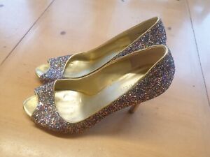 Nine West Womens Glitter Peep Toe Wedding Formal Occasion High Heel Shoes Size 6