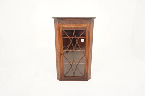 Ant. Victorian Walnut Inlaid Wall Hanging Corner Cabinet, Scotland 1820, H808 Cover