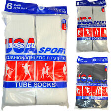 3,6,12 Pairs Men Athletic Sports Solid Cotton Tube Socks Size 9-15 Made In USA