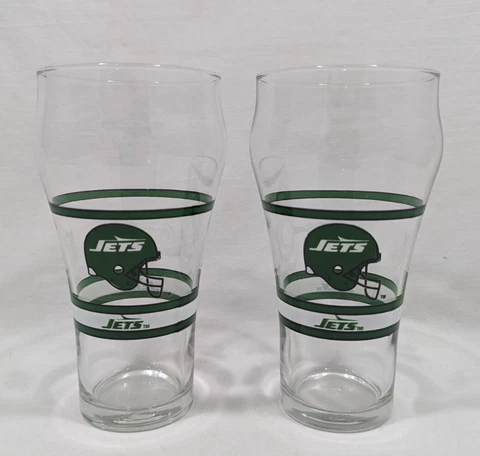 New York Jets Vintage NFL Coca-Cola Glasses 1980's-90's 14oz Pair Of 2 Cover