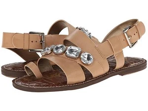 SANDALIAS DE MUJER SAM EDELMAN DAILEY GLADIADOR CUERO ESTRÁS BLING NATURAL NUEVAS - Imagen 1 de 7