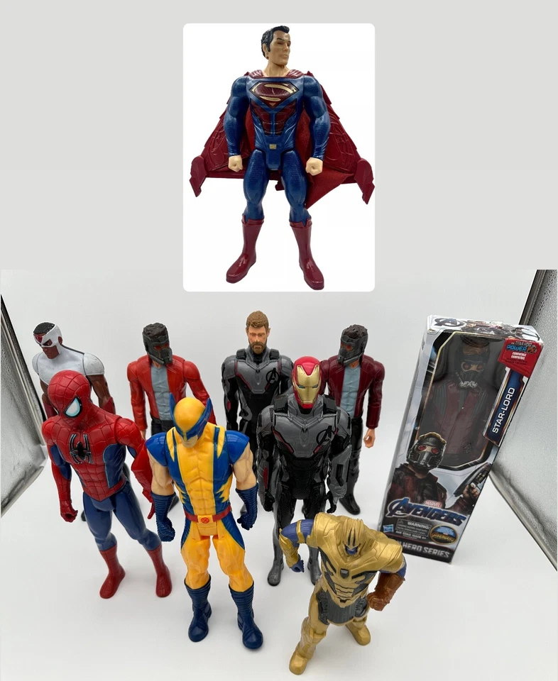 Lot of 10 Marvel Avengers Action & Superman Figures from different years - Image 1 of 4