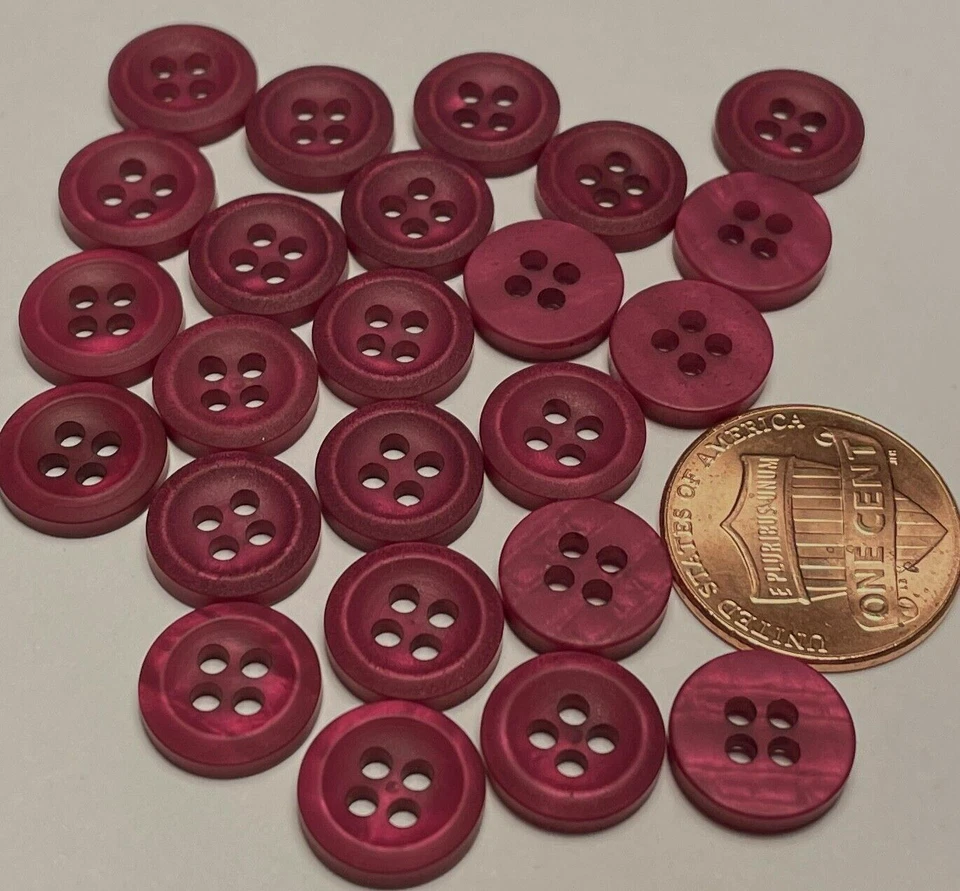 24 pequeños botones de costura de plástico perlado magenta mate opaco 11 mm 7/16" 12651 Foto 1 de 2