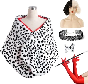 Cruella Deville Costume Women Black and White Dalmation Shawl Faux Stole - Picture 1 of 8