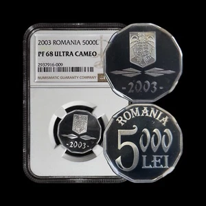 ROMANIA. 2003, 5000 Lei - NGC PF68 - Top Pop 🥇 Crowned Eagle, Sprig Shield RARE - Picture 1 of 5