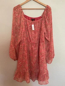 NWT NEW BANANA REPUBLIC FLORAL PUFF SLEEVE DRESS boho midi fit & flare chiffon L - Picture 1 of 5