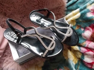 ELLA SHOES BLACK RHINESTONE SANDALS SIZE 5 - Picture 1 of 8
