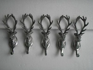 Metal wall mount stag head coat hooks Lot of 5 pieces deer head hook antelope fx - Picture 1 of 5