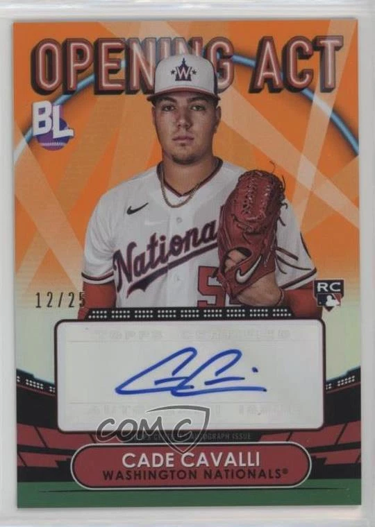 2023 Topps Big League Opening Act Orange Foil /25 Cade Cavalli Rookie Auto RC