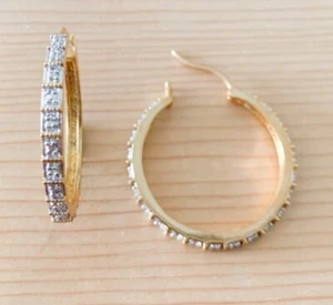 WUNDERSCHÖNE ECHTE DIAMANT & DIAMANT AKZENTUIERTE LOOP HUGGIE OHRRINGE NEU!! - Bild 1 von 5