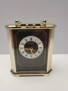 Vintage Elgin Carriage Gold tone Quartz Desk Mantle Clock - Picture 1 of 12
