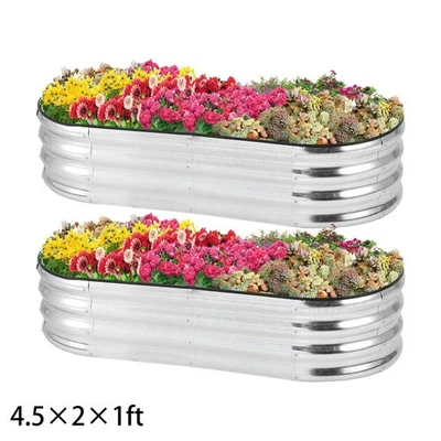 2PCS Metal Planter Box Galvanized Raised Garden Bed Set 4.5x2x1ft Patio Kit - Image 1 of 4