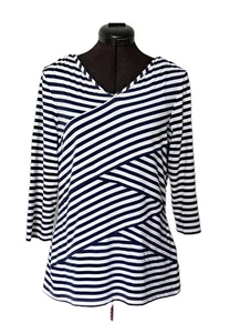 J.MCLAUGHLIN Gr. L dunkelblau gestreift Catalina Tuch 3/4 Arm Lagenlook TOP - Bild 1 von 6