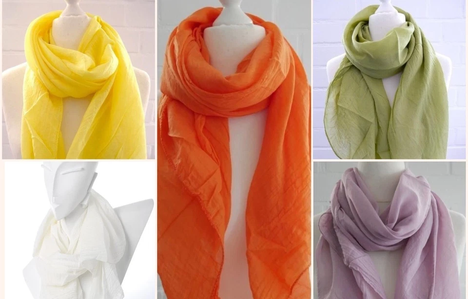 MARKENLOS Damen Schal Tuch Loop Made in Italy uni farben viele Farben Seide Baumwolle