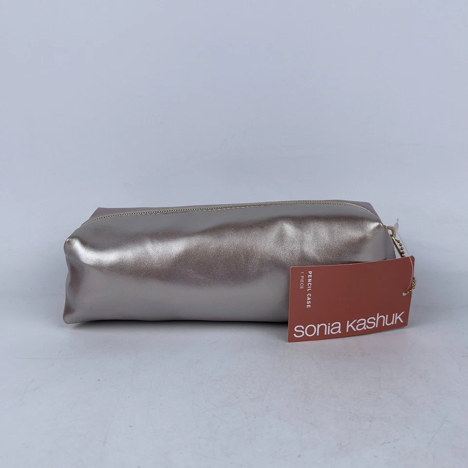 Estuche para lápices Sonia Kashuk bolsa con cremallera para mujer plateado Malitaic acabado dorado brillante Foto 1 de 4
