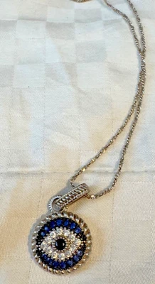 Colgante de plata de ley 925 de cristal de Swarovski y diamante mal de ojo 18,25" Foto 1 de 4