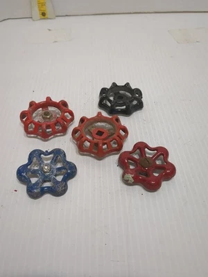 Vintage 5 Pc Industrial Metal Outdoor Faucet Hose Bib Handle Knob Steampunk Art - Image 1 of 3