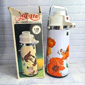 Termo bomba de aire dispensador de bebidas vintage Air Pot años 70 floral blanco + caja - Imagen 1 de 11
